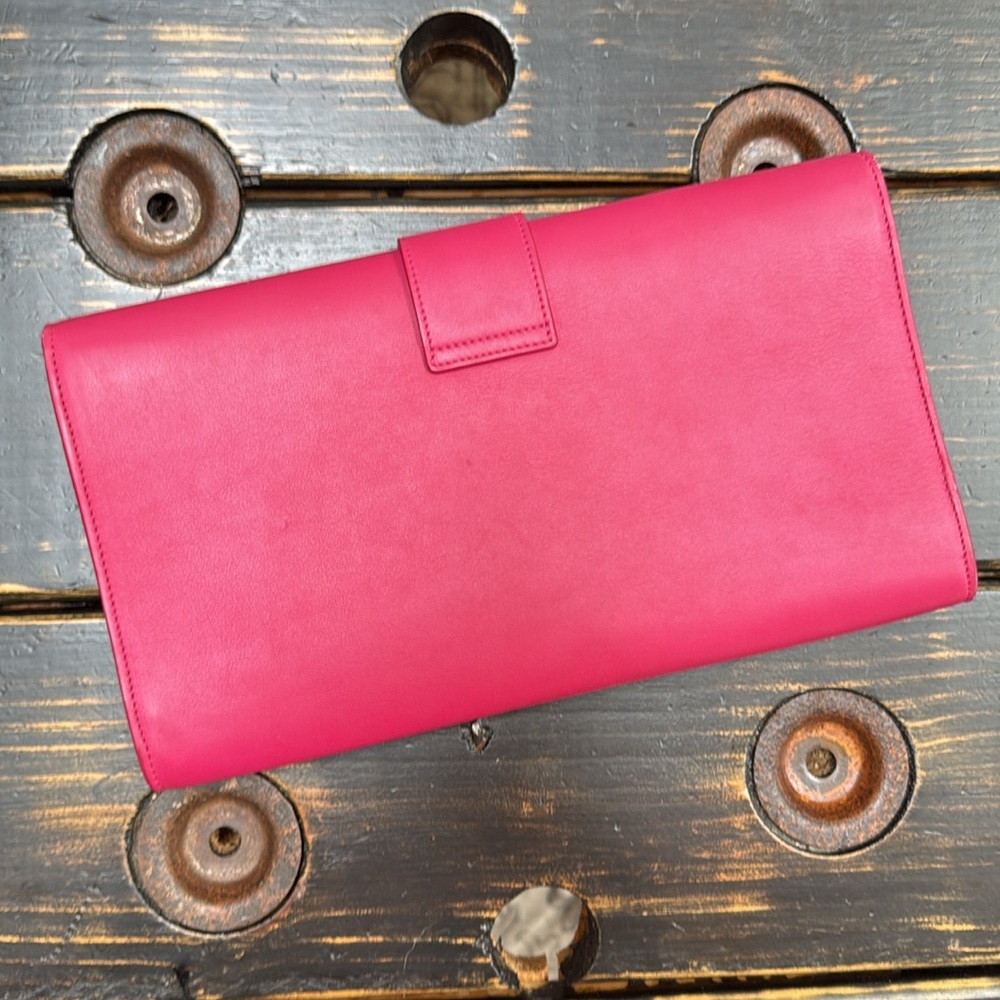 Saint Laurent Signature Hold “Y” Large Pink Leather Clutch or Shoulder Bag - Picture 8 of 17